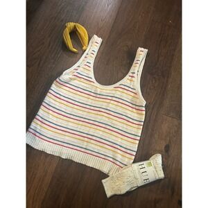 Madewell Striped Knit Tank Top Cream Red Blue Yellow XL bundle socks headband